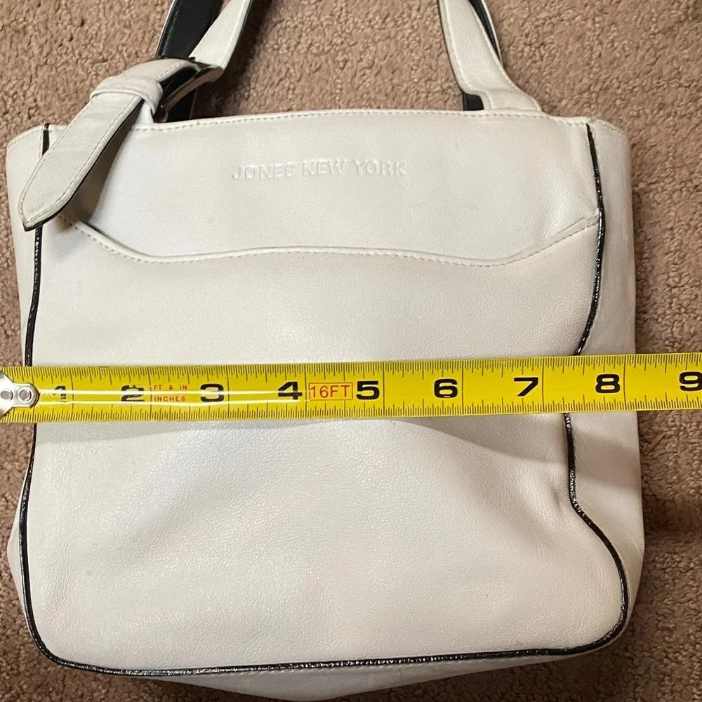 Jones New York Elegant White Small Tote Bag/Purse with Black Accents